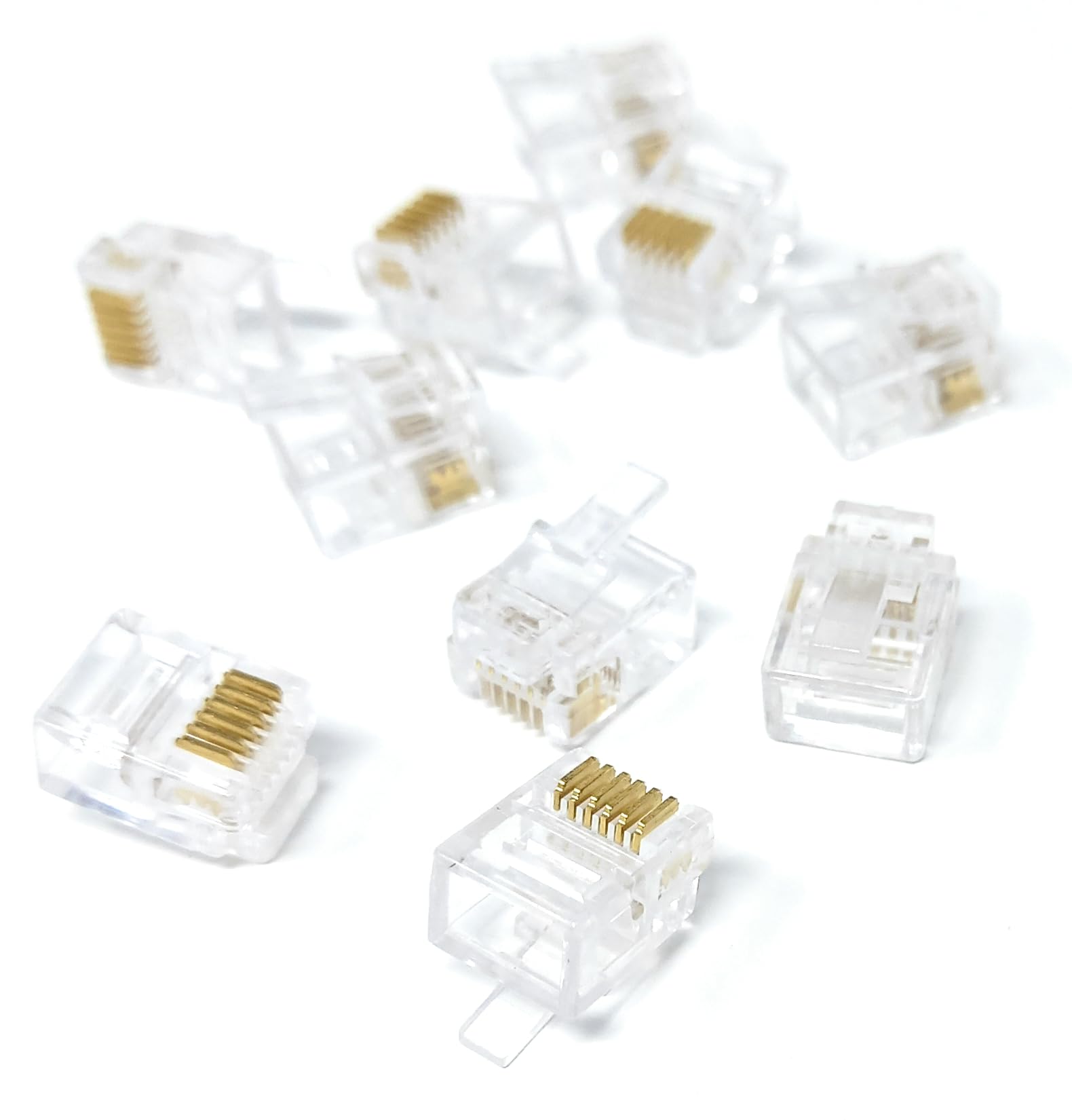 DRUT 10pcs. RJ12 (RJ11) 6p6c Crimps Plug Ends ADSL VDSL Telephone Cable Connectors Plugs 6Pin, 6 Position 6 Conductor