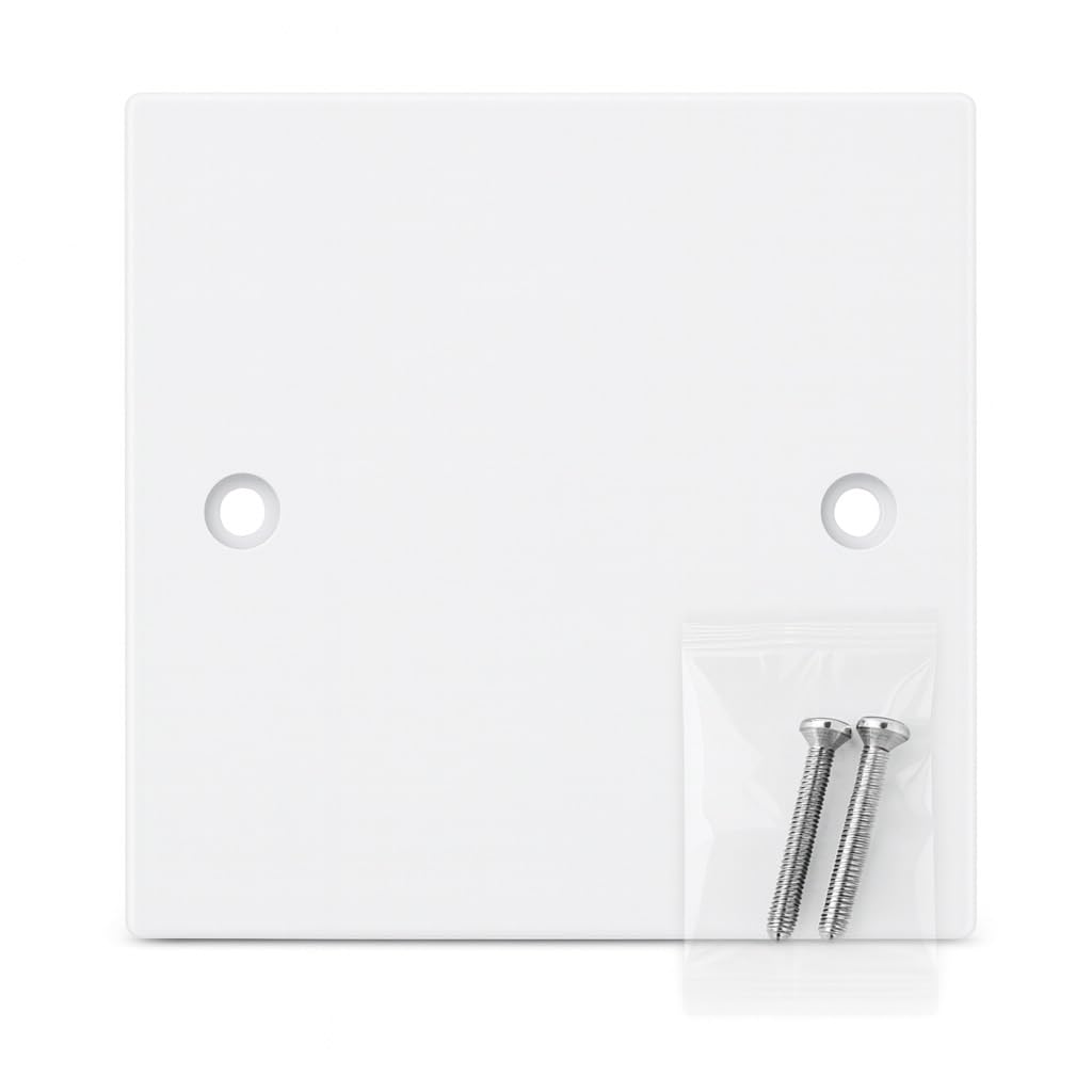 Single Blanking Plate Cover for Electrical Sockets Back Box White Finish, With Screws (86mm x 86mm)