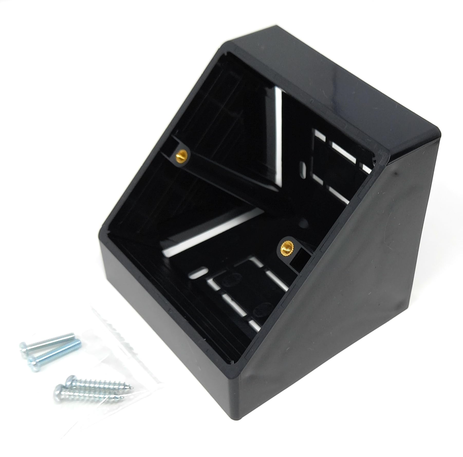 1pcs. 1 Gang Pattress Electrical Back Box - 45 Degree Angled Surface Mount, 85mm x 85mm for Faceplates and Workbench Installations, Black