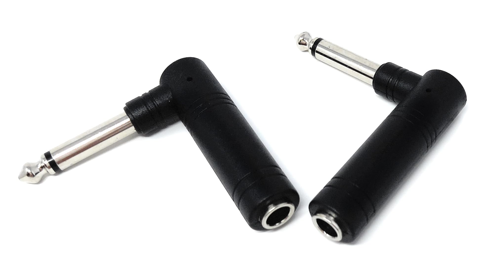 DRUT 2pcs 6.35mm Mono Right Angled Jack Plug To 6.35mm Mono Jack Socket Male to Female Cable Adapter (Silver)