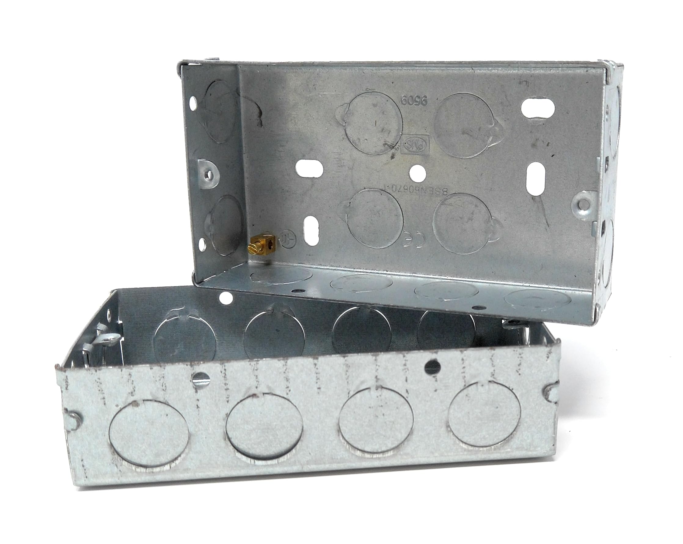 Double Metal Back Box 35mm Depth Steel Electrical Pattress Wall Box Flush-Mount Housing for Double Sockets & Switches With Earth Terminal