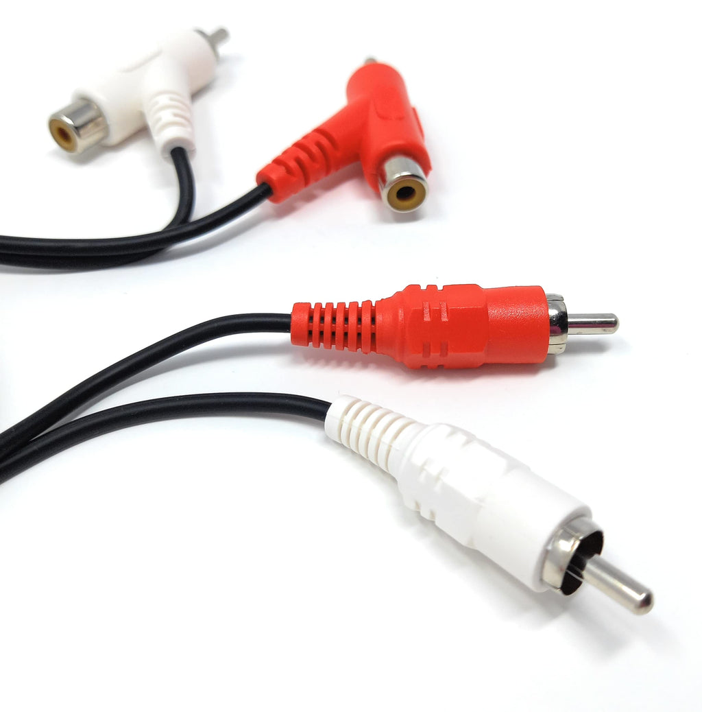DRUT 2 Way Twin 2 x RCA Phono Plug to Plug, Stackable Y Splitter Lead On One End Two Female RCA Connectors Adapter Cable