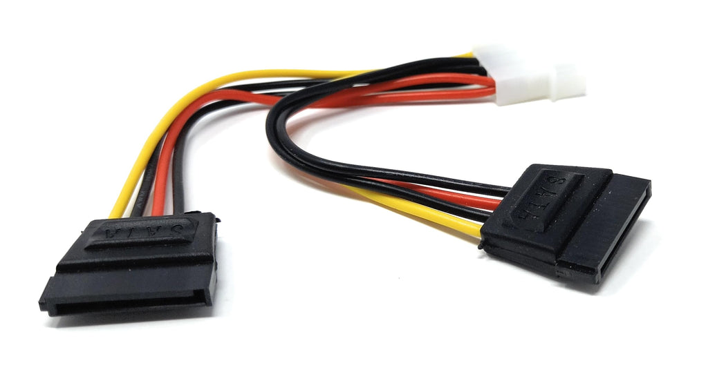 Molex to Dual SATA Power Y Splitter Cable Adapter - 15cm, 4 Pin to Power HDD, SSD, DVD-RW Hard Drive