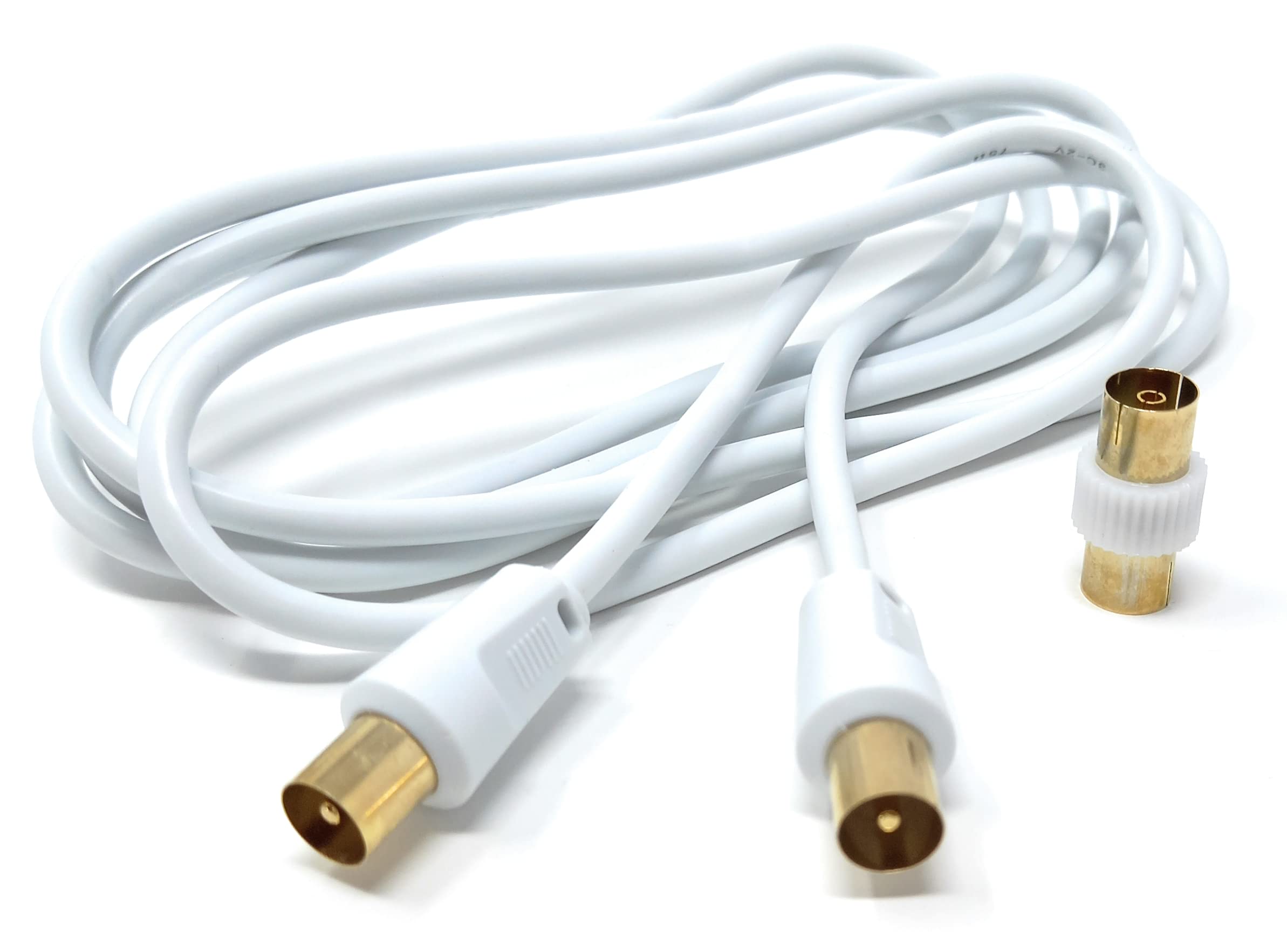 DRUT TV RF Male to Male Aerial Antenna Coaxial Cable With Female to Female Coupler, Gold Connectors 75 ohm, 3C2V