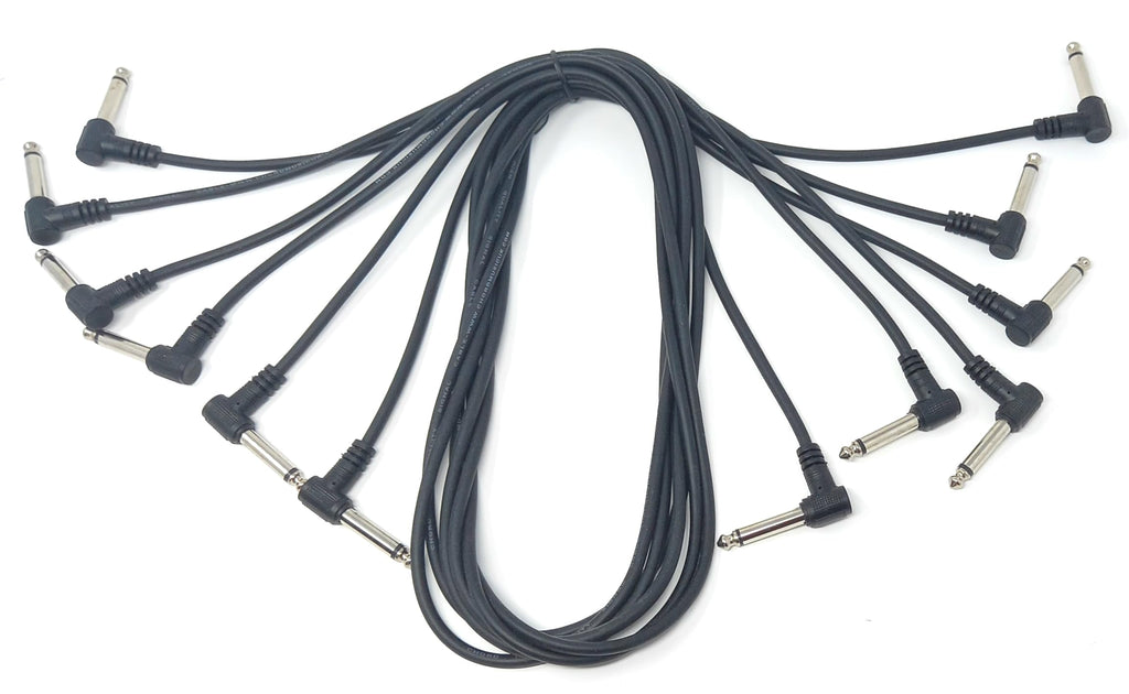 DRUT 1m Set of 6 Patch Cables 6.35mm (1/4") TS Mono Right Angle Jack to Jack Cable Lead, Compatible With Guitar/Bass Effect Pedal, Speaker 3.3ft