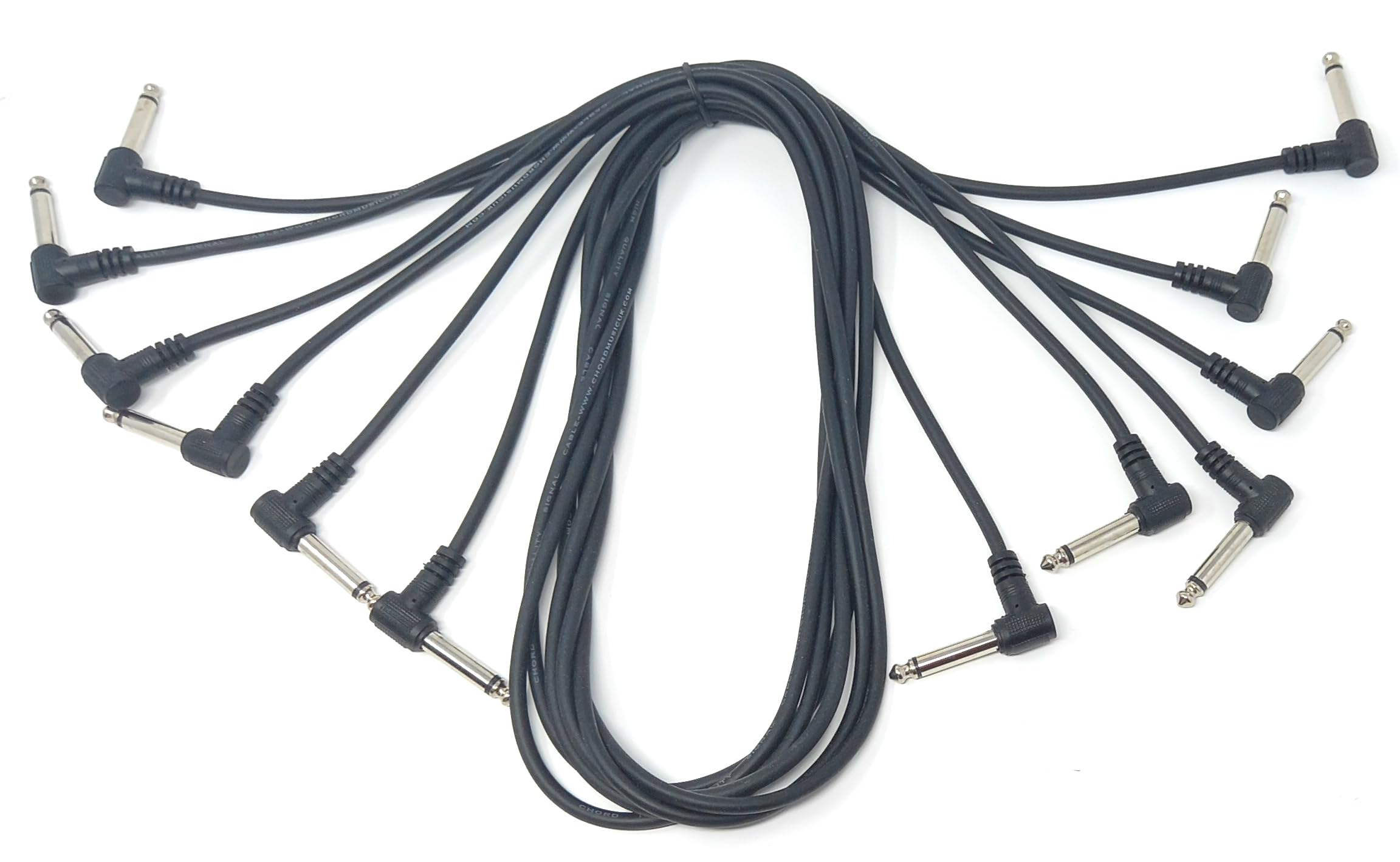 DRUT 1m Set of 6 Patch Cables 6.35mm (1/4") TS Mono Right Angle Jack to Jack Cable Lead, Compatible With Guitar/Bass Effect Pedal, Speaker 3.3ft