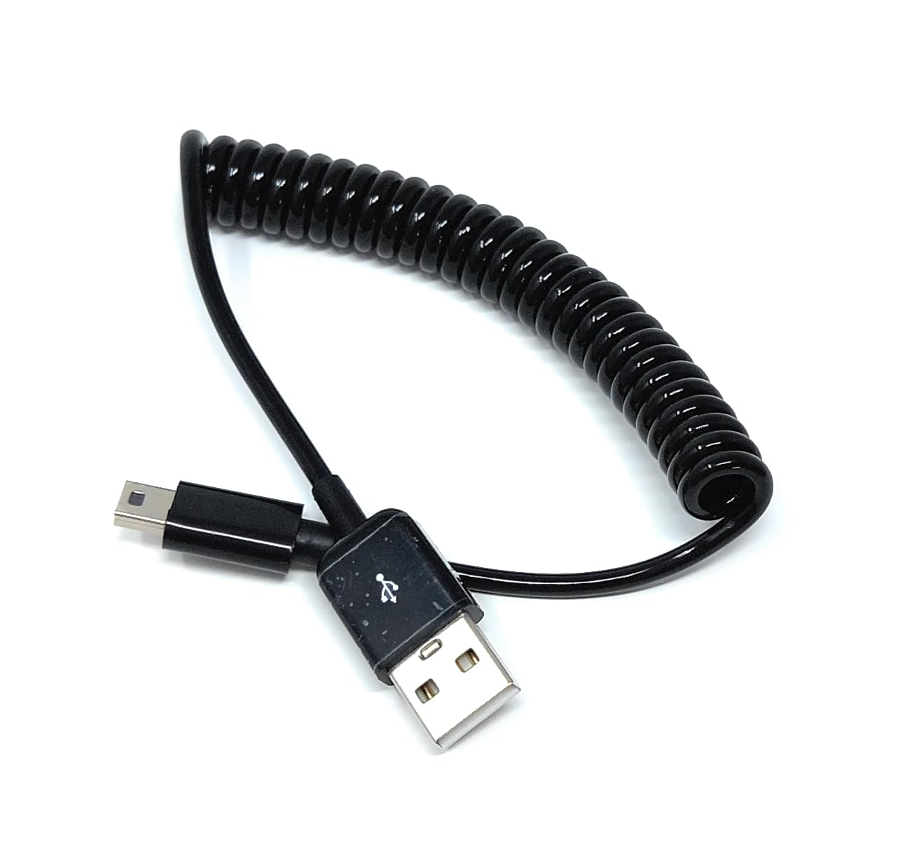 DRUT Coiled Mini USB Cable (25cm to 80cm) – Spring USB 2.0 to Mini USB Charging & Sync Cable Compatible with Cameras, MP3 Players, GPS Devices