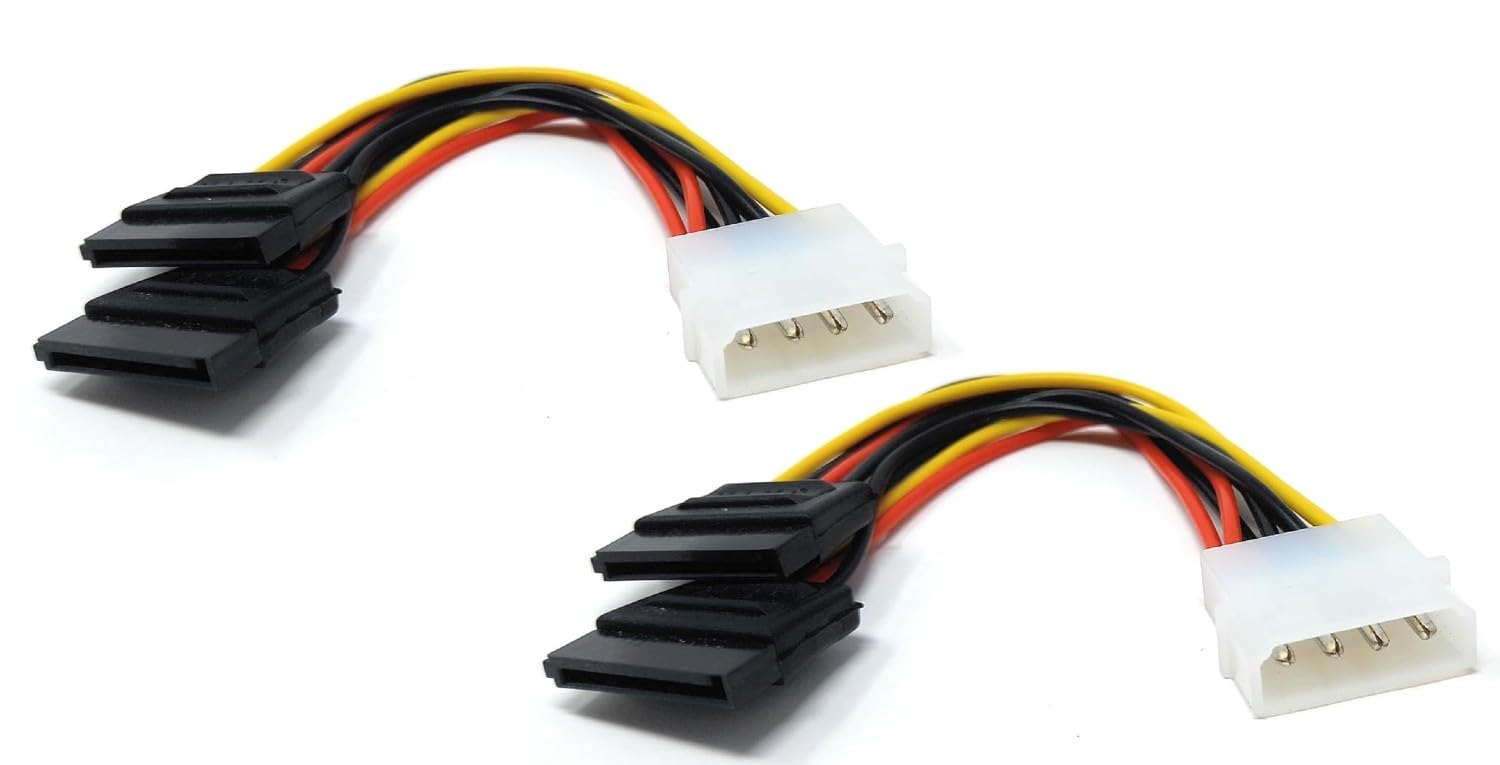 Molex to Dual SATA Power Y Splitter Cable Adapter - 15cm, 4 Pin to Power HDD, SSD, DVD-RW Hard Drive