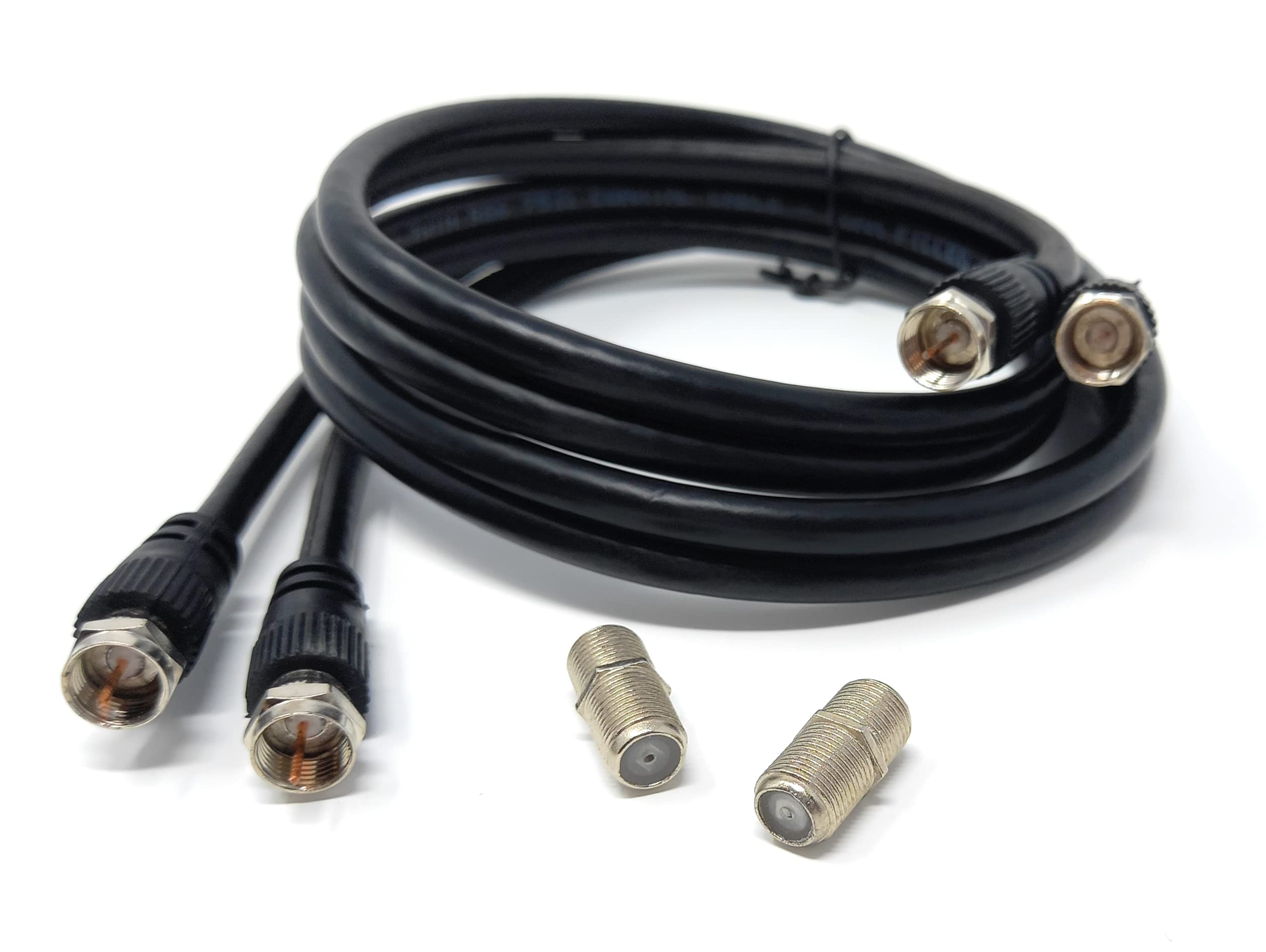 DRUT Twin Shotgun Satellite Moulded F-Type Plug to Socket RG6 Coaxial Extension Antenna Cable Lead With F-Type Couplers