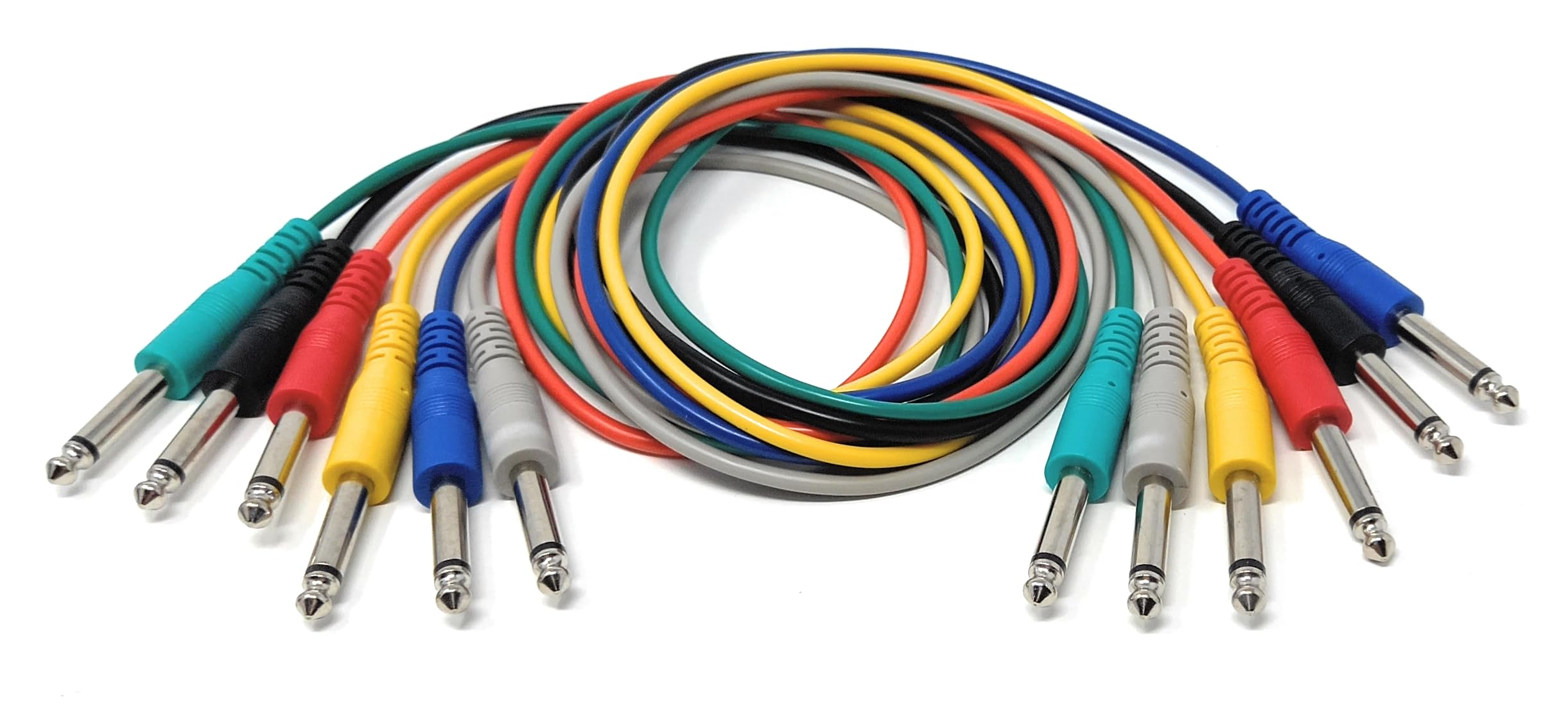 DRUT Mono 6.35mm Jack Plug to Jack Plug Screened Patch Leads – Mixed Colour 6-Pack for Audio Equipment & Instrument Connections