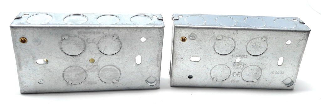 2 Gang Metal Surface Mount Back Box Pattress Box (25mm Deep) Fitted With Earth Terminals