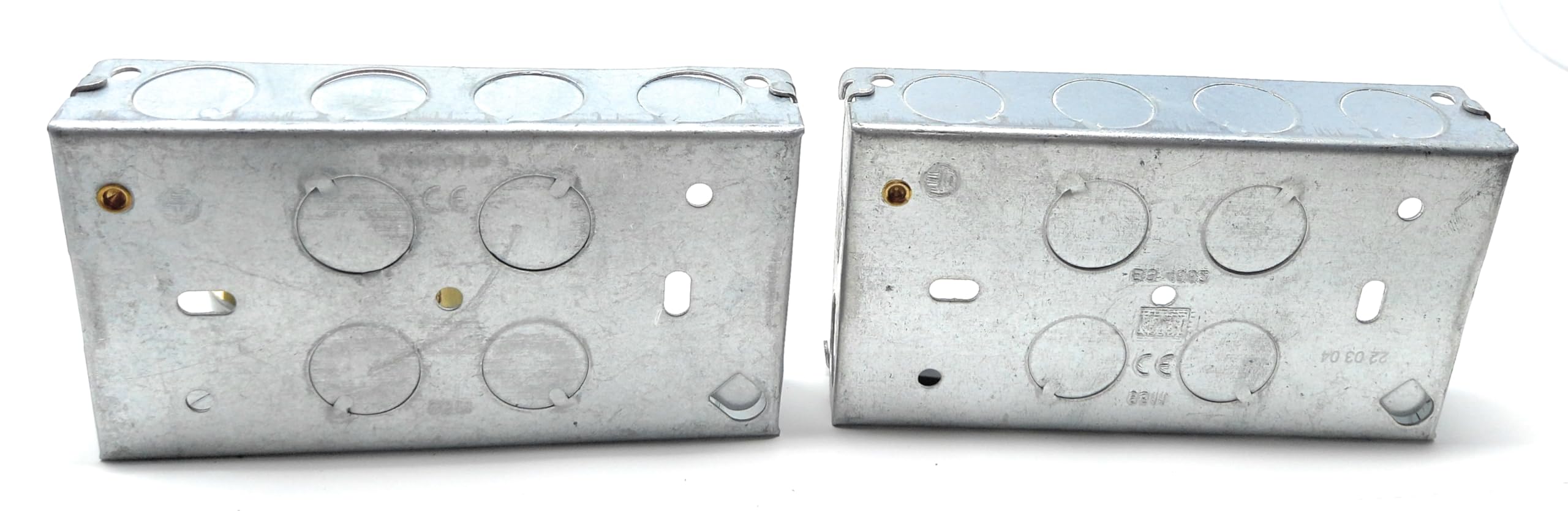 2 Gang Metal Surface Mount Back Box Pattress Box (25mm Deep) Fitted With Earth Terminals