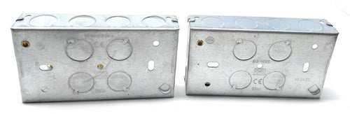 2 Gang Metal Surface Mount Back Box Pattress Box (25mm Deep) Fitted With Earth Terminals