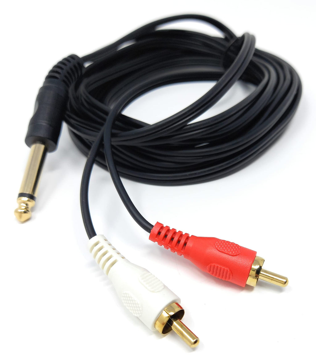 DRUT 6.35mm Mono Jack Plug to 2 x RCA Phono Plugs Screened Audio Cable Adapter Gold Contacts OFC