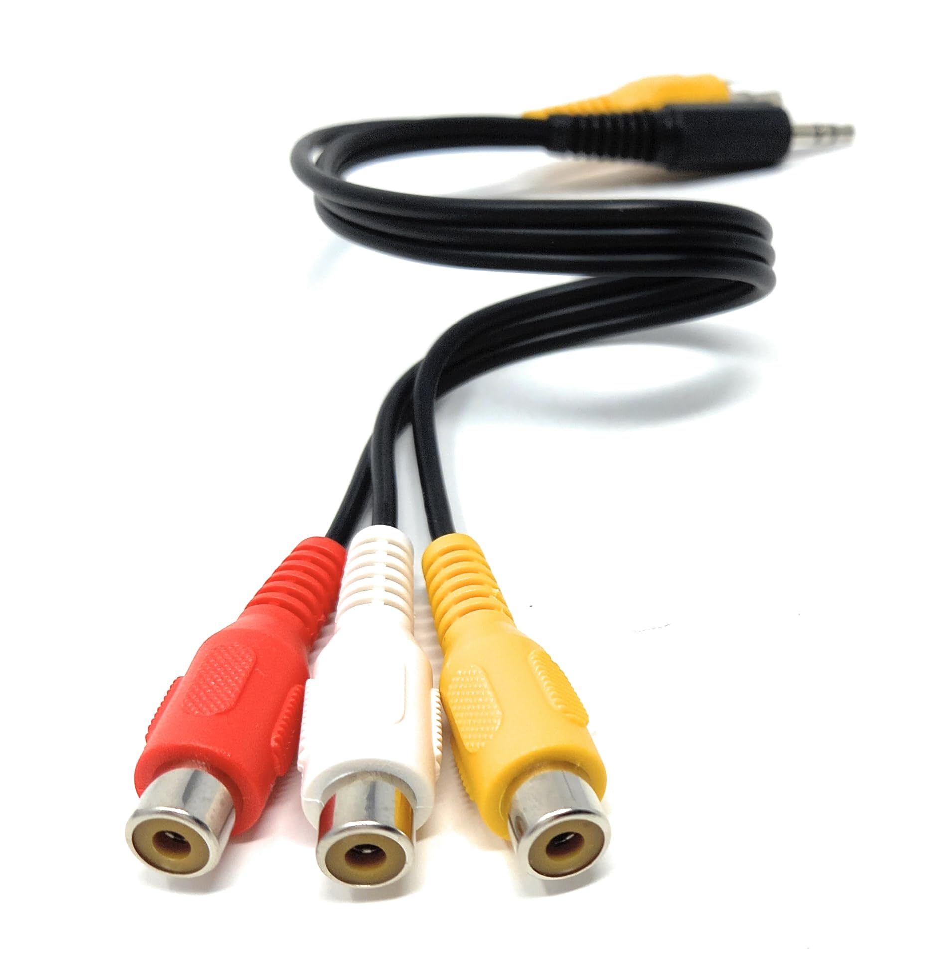 DRUT 30cm 3 x Triple RCA Phono Sockets to 3.5mm Stereo Jack + RCA Phono Plug Audio Video Cable 1ft