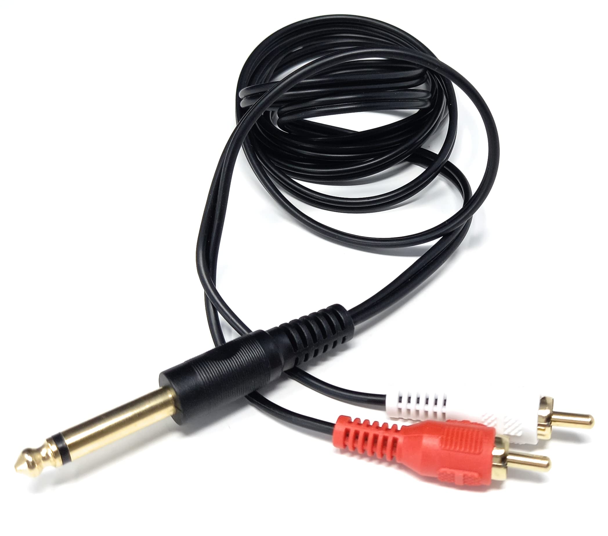DRUT 6.35mm Mono Jack Plug to 2 x RCA Phono Plugs Screened Audio Cable Adapter Gold Contacts OFC
