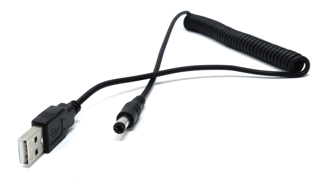 DRUT USB to 5.5mm x 2.1mm Coiled DC Power Cable - Spring Coiled USB to DC Charger Cable, Extendable to 1.5m