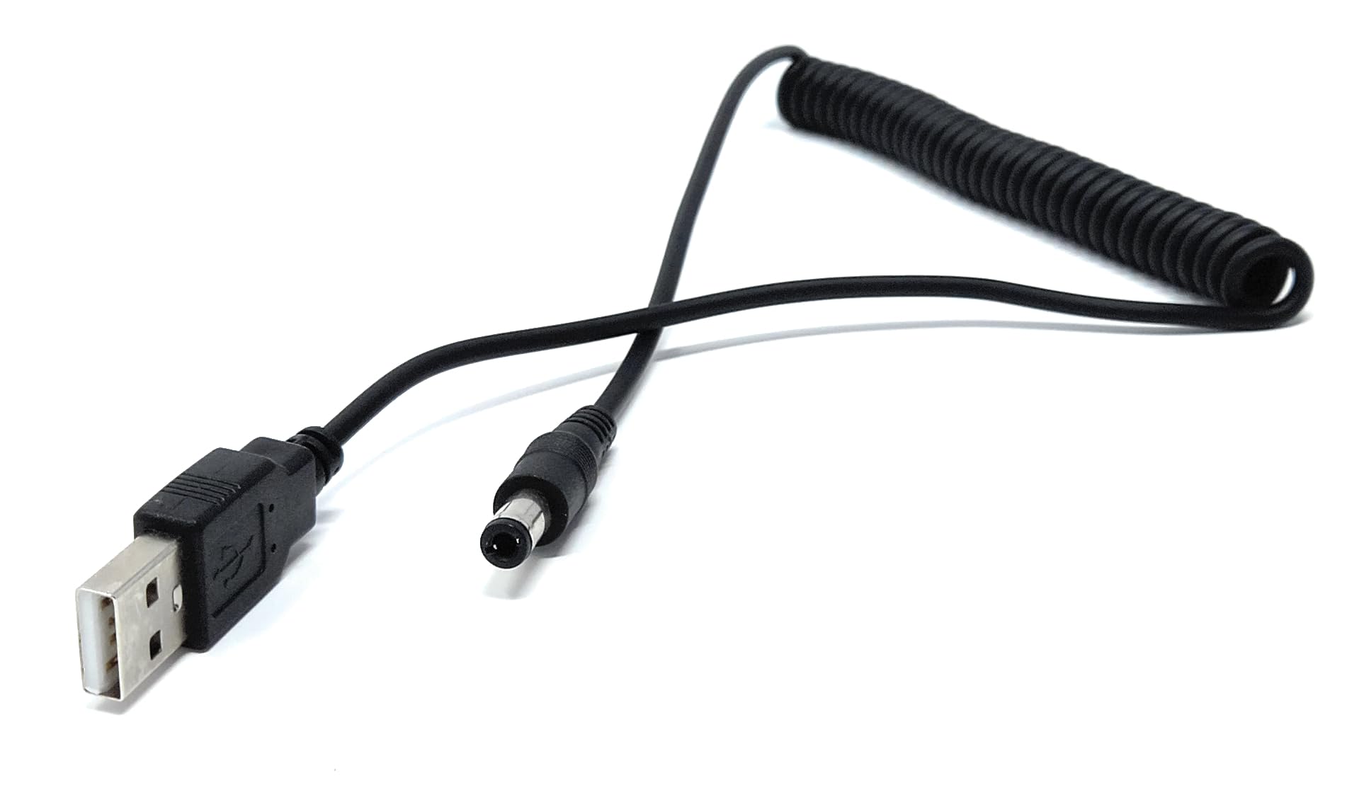 DRUT USB to 5.5mm x 2.1mm Coiled DC Power Cable - Spring Coiled USB to DC Charger Cable, Extendable to 1.5m
