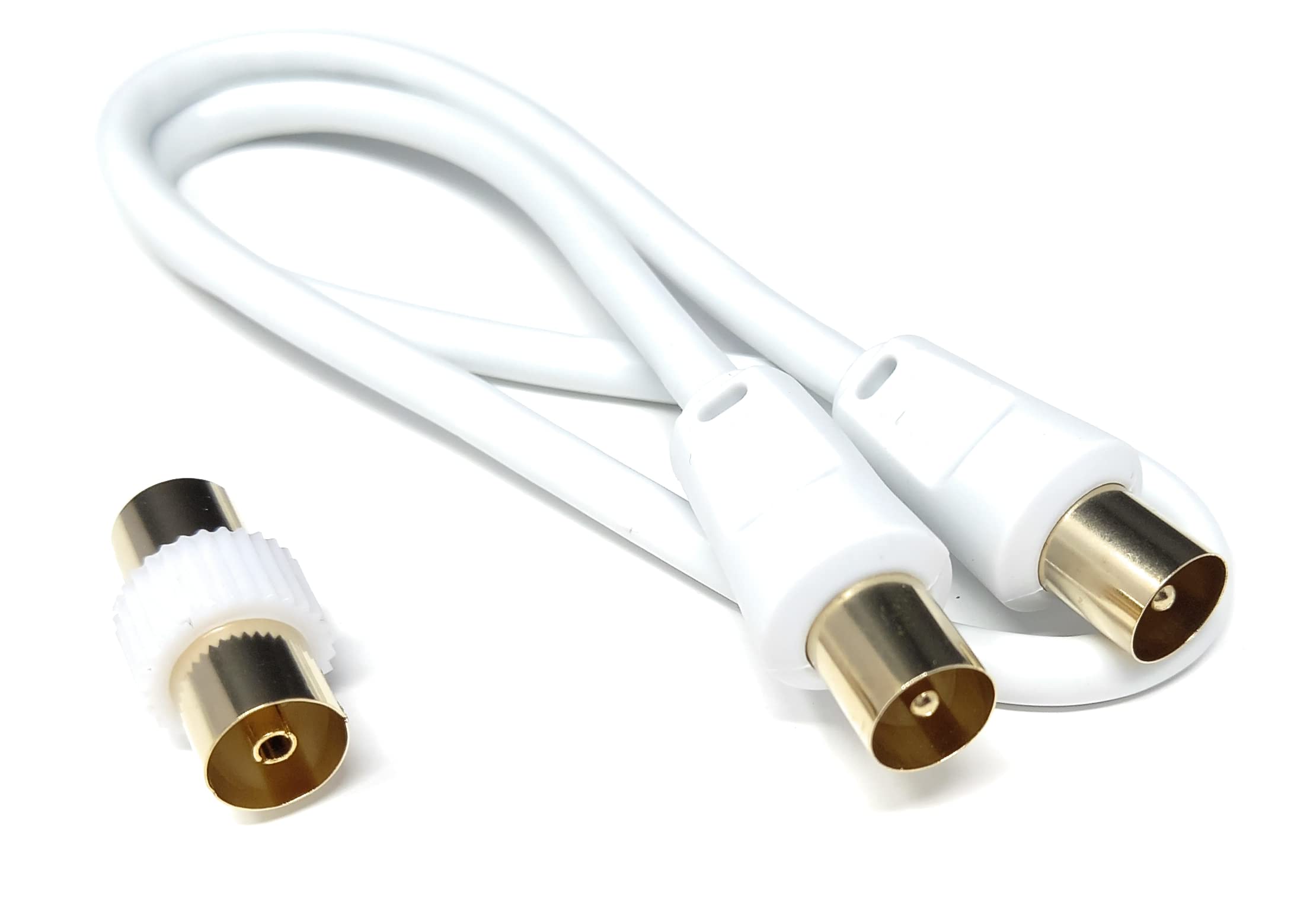 DRUT TV RF Male to Male Aerial Antenna Coaxial Cable With Female to Female Coupler, Gold Connectors 75 ohm, 3C2V
