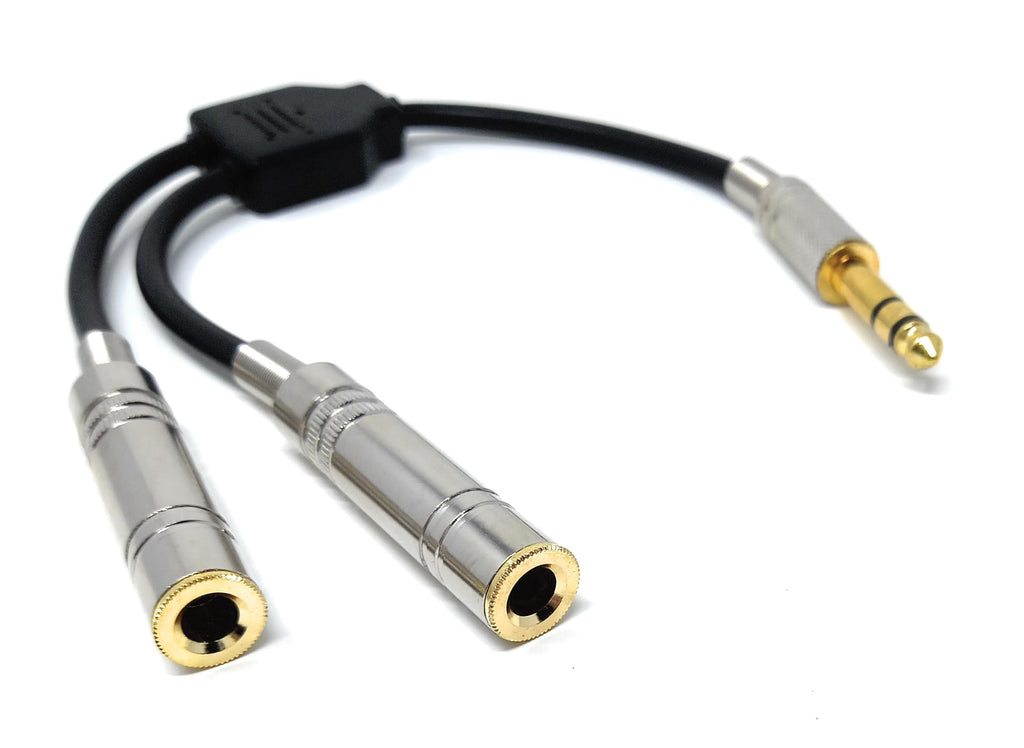 DRUT 6.35mm Stereo Jack to 2 x 6.35mm Stereo Sockets Splitter Audio Cable Adapter Lead, Gold Flashed Connectors