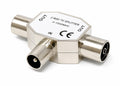 DRUT 2 Port TV RF Coax T Splitter, 1 Male to 2 Female Aerial Adapter, Metal Coaxial Signal Splitter 0–1000MHz for TV, Freeview, Antenna, Satellite & Radio Connection