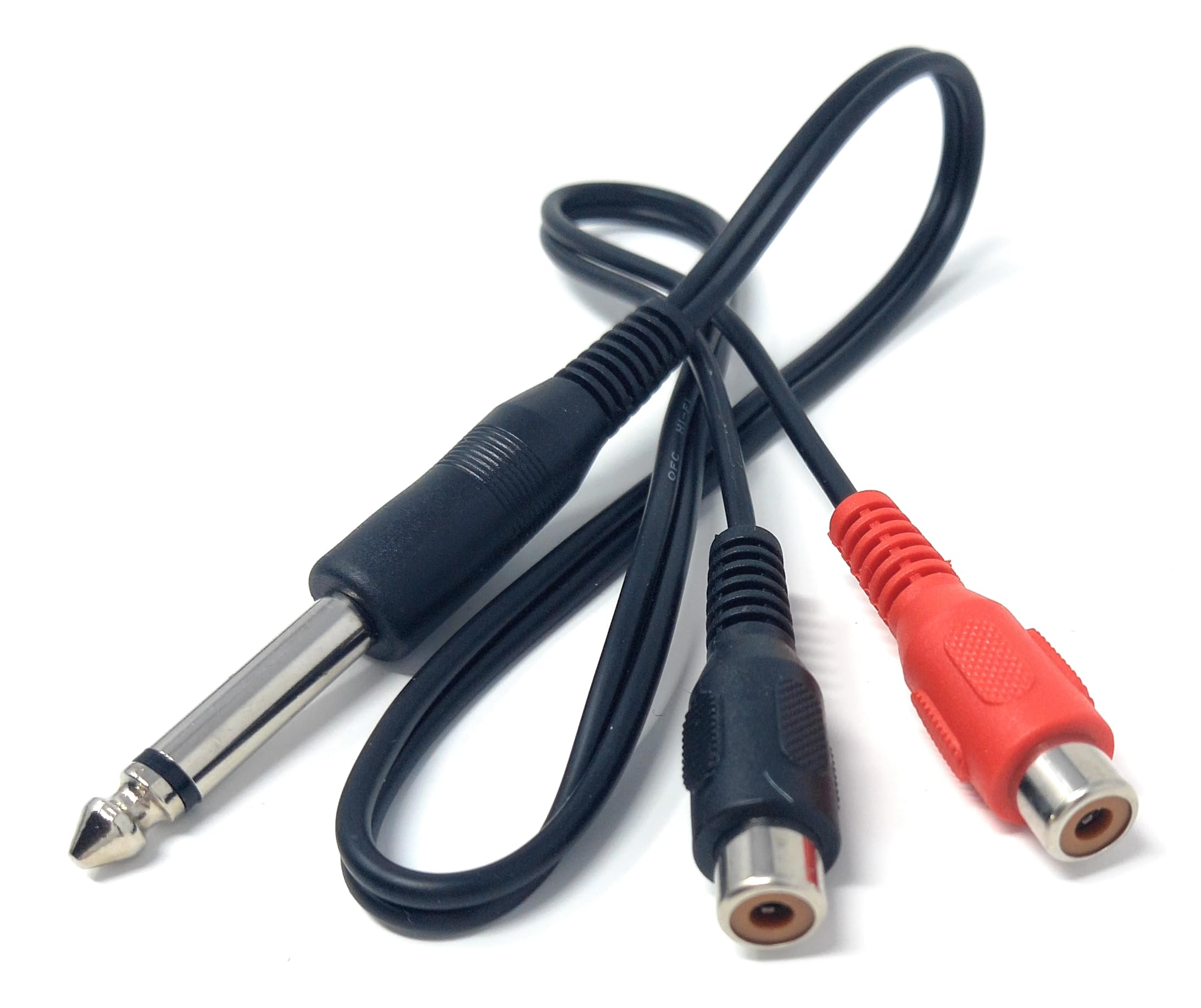 DRUT 50cm 6.35mm (1/4") Mono Jack Plug to 2 x RCA Phono Sockets Lead Cable 1.6ft