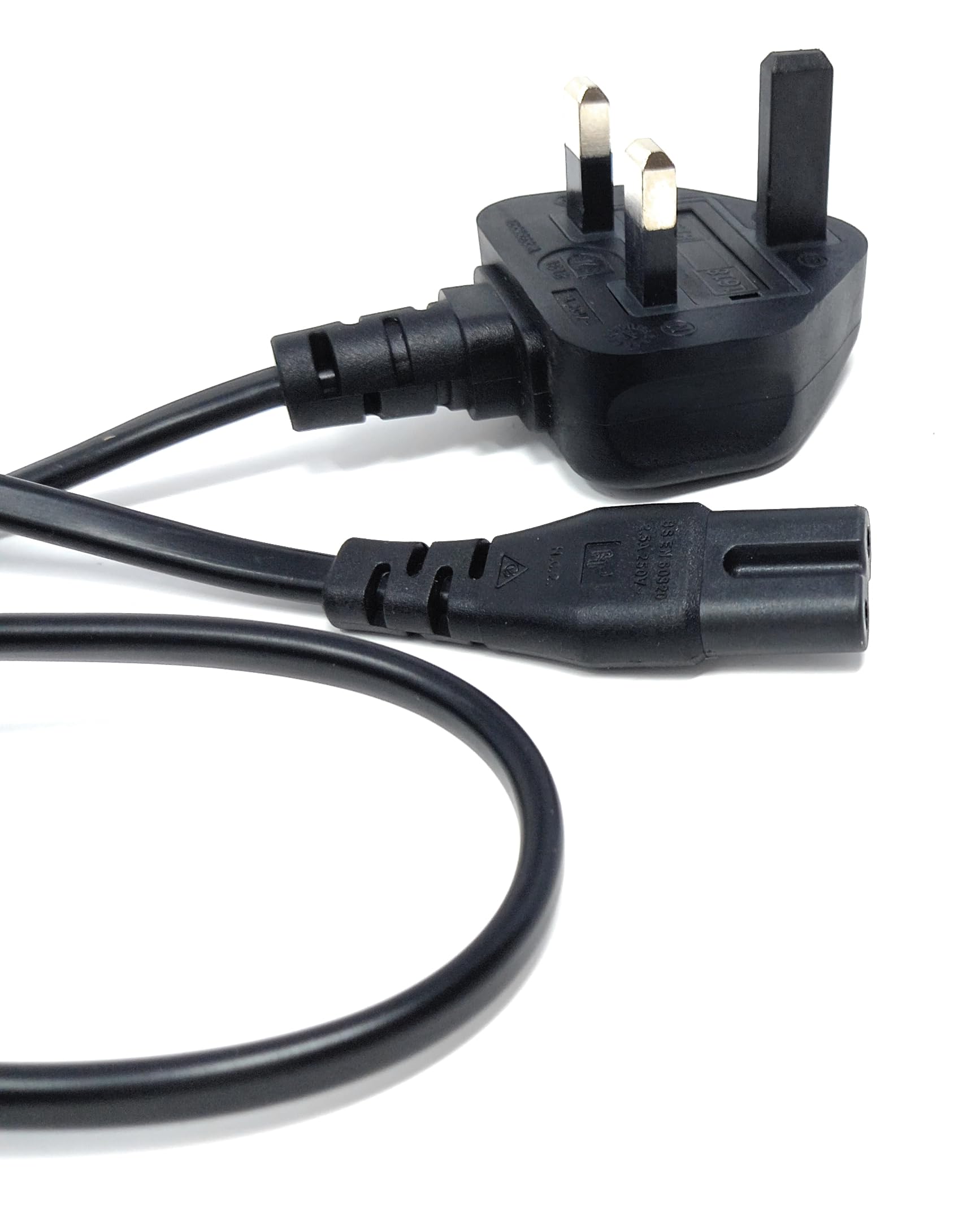 UK Power Cable 3A Fused Plug to C7 Figure-8 Lead – Compatible with PS5, PS4, Xbox, Laptops, Smart TVs, DVD Players, and Chargers