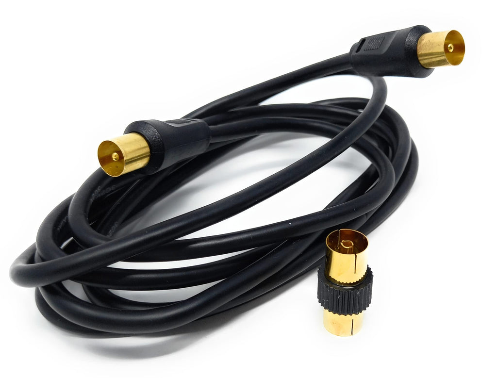 DRUT TV RF Male to Male Aerial Antenna Coaxial Cable With Female to Female Coupler, Gold Connectors 75 ohm, 3C2V