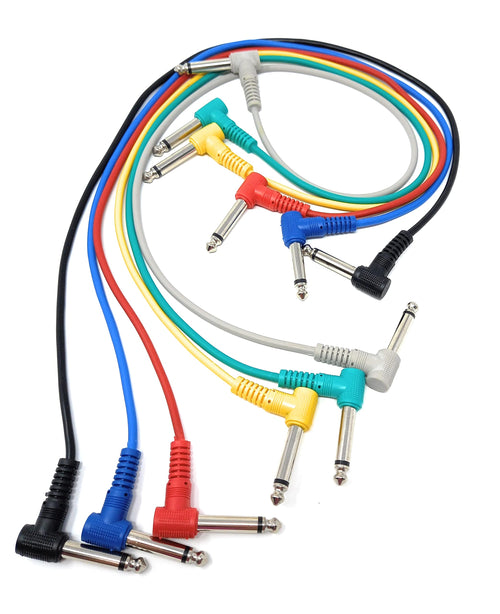 6 Pack 6.35mm Male to Male Guitar Patch Cable Noiseless Effects Pedal Mixing Desk Screened Lead (6 Colors)