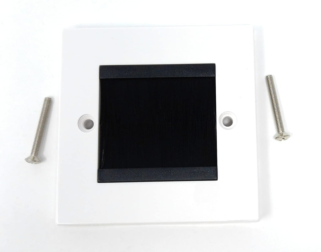 White Brush Plate Faceplate Wall Mounted Installation Tidy Cable Pass Through Insert for Wires and Cable Access
