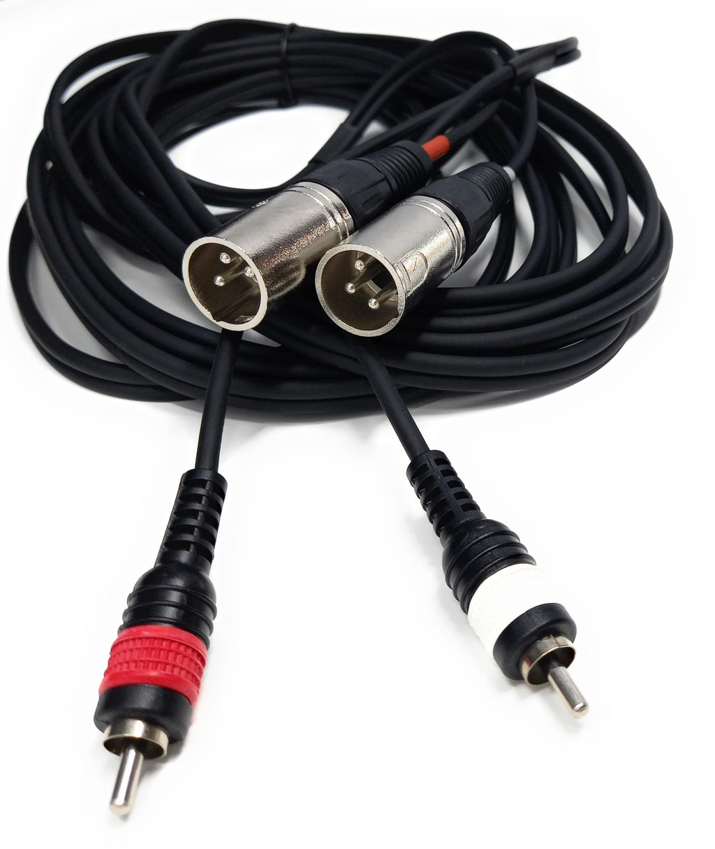 DRUT Twin XLR 3 Pin Plugs to 2 x RCA Phono Plugs Lead Audio Shielded Cable