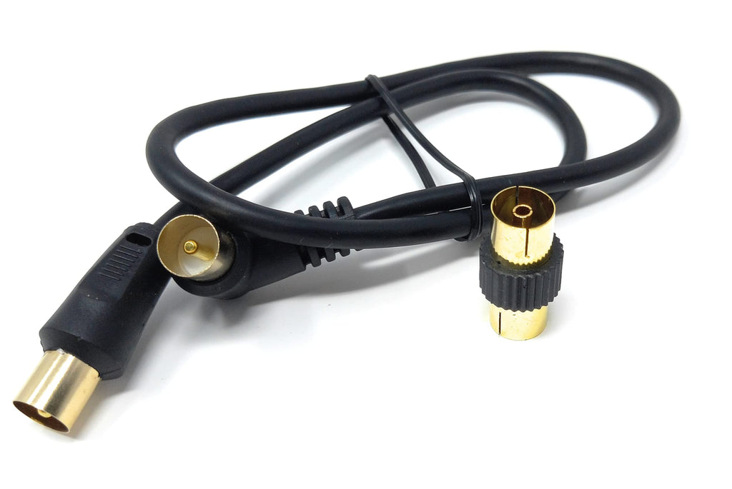 DRUT TV RF Right Angle Male to Male Aerial Antenna Coaxial Cable With Female to Female Coupler Gold Connectors 75 ohm, 3C2V