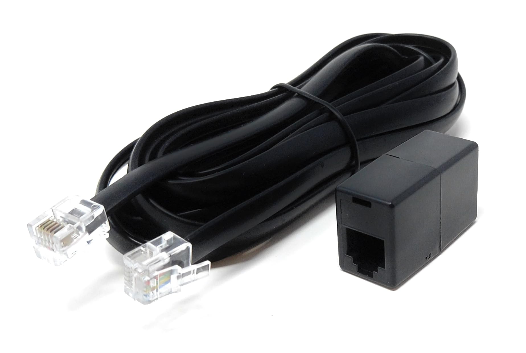 DRUT RJ12 to RJ12 (RJ11) 6-Pin Male to Male Cable with Female Coupler, Gold-Plated Connectors for BT Telephone, Broadband, and Modem Extension