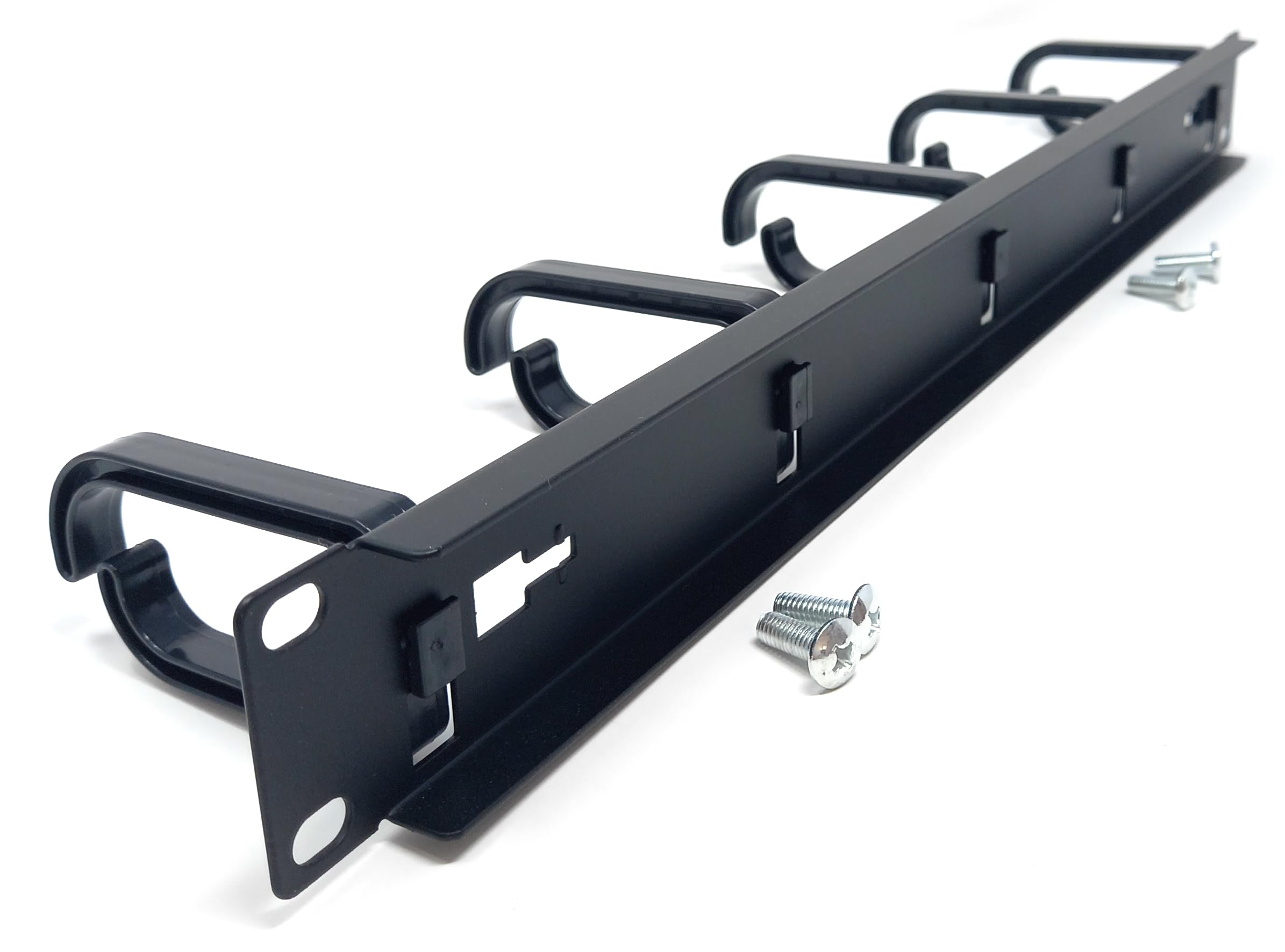 1U 19" Horizontal Cable Management Bar Cable Tidy, With 5 Removable Plastic Holders, For Rack Mount Use, Black
