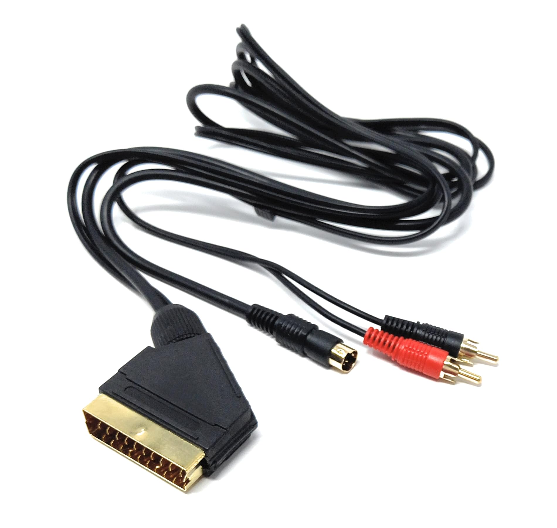 DRUT 1.5m Scart to RCA S-Video SVHS 4 Pin Mini DIN Male Audio Video Cable Lead Gold Plated 5ft