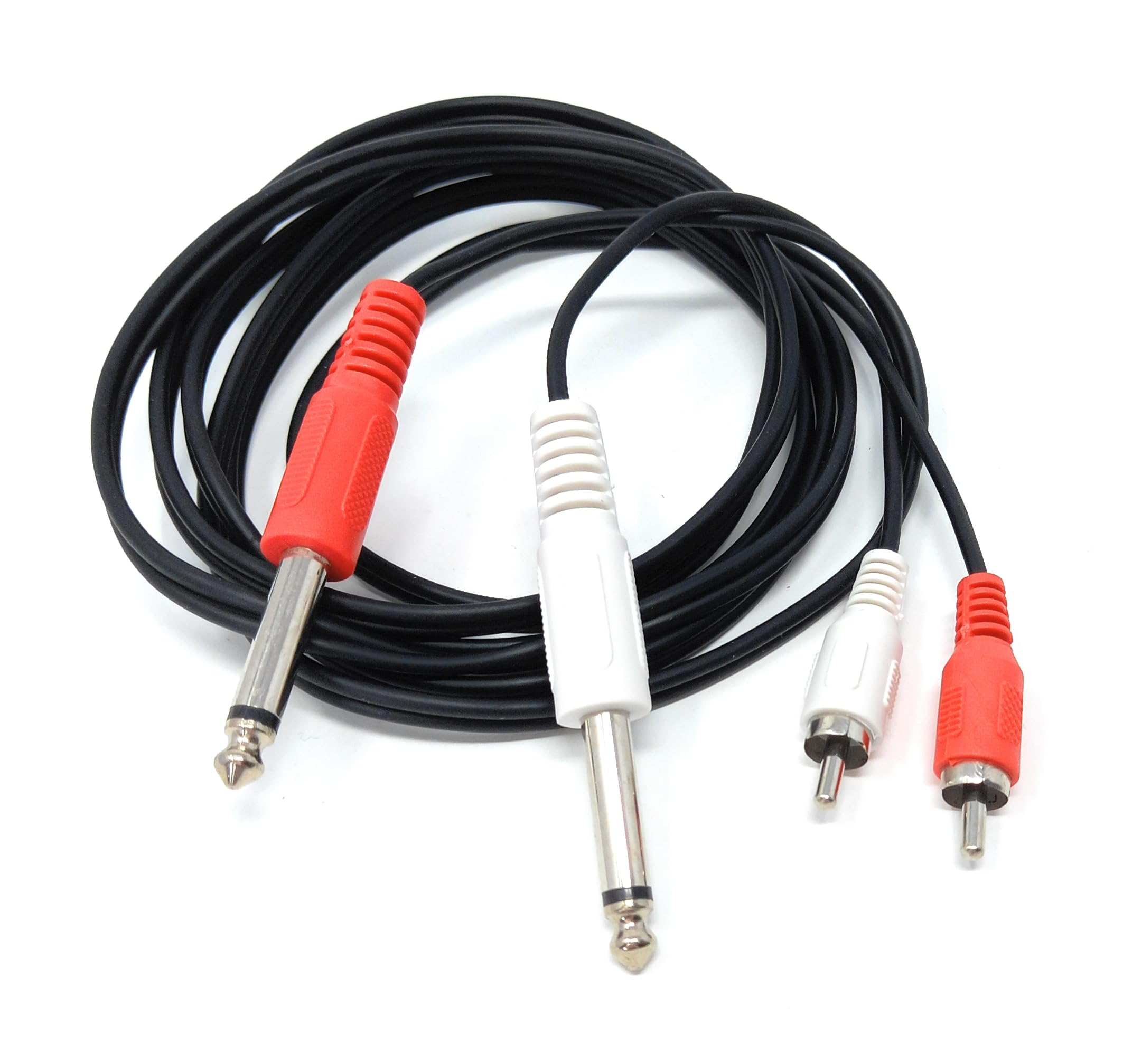 DRUT Twin 6.35mm MONO Jack Plugs to 2 x RCA Phono Plugs OFC Audio Cable Male to Male Lead