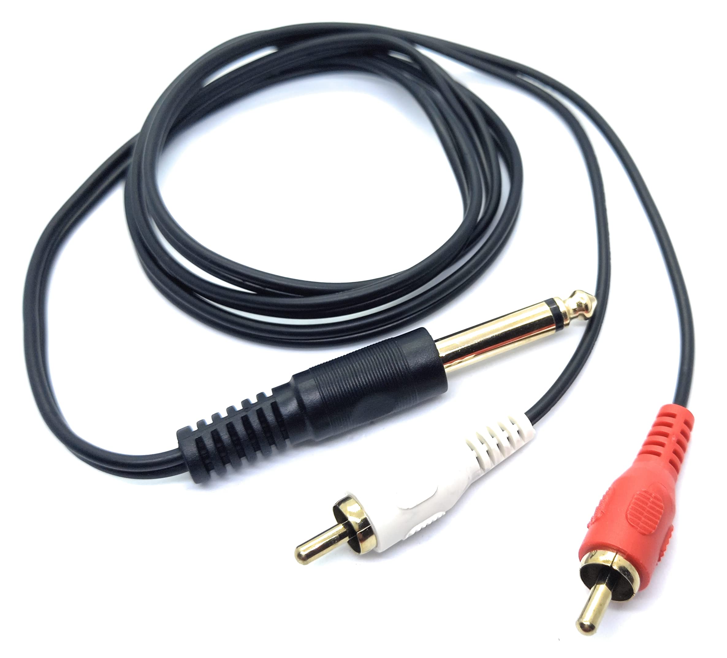 DRUT 6.35mm Mono Jack Plug to 2 x RCA Phono Plugs Screened Audio Cable Adapter Gold Contacts OFC