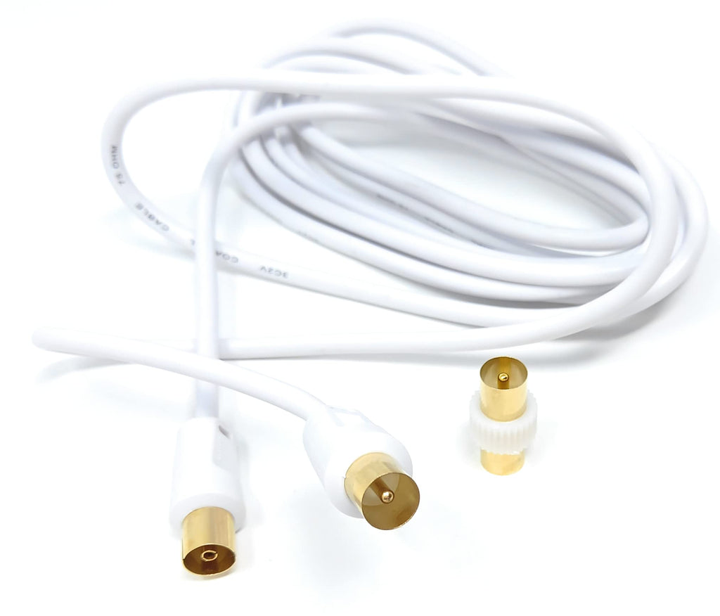 DRUT TV Male to Female Extension Coax Cable, Supplied With a Male to Male Coupler Adapter, Gold Connectors