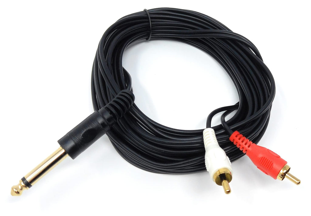 DRUT 6.35mm Mono Jack Plug to 2 x RCA Phono Plugs Screened Audio Cable Adapter Gold Contacts OFC
