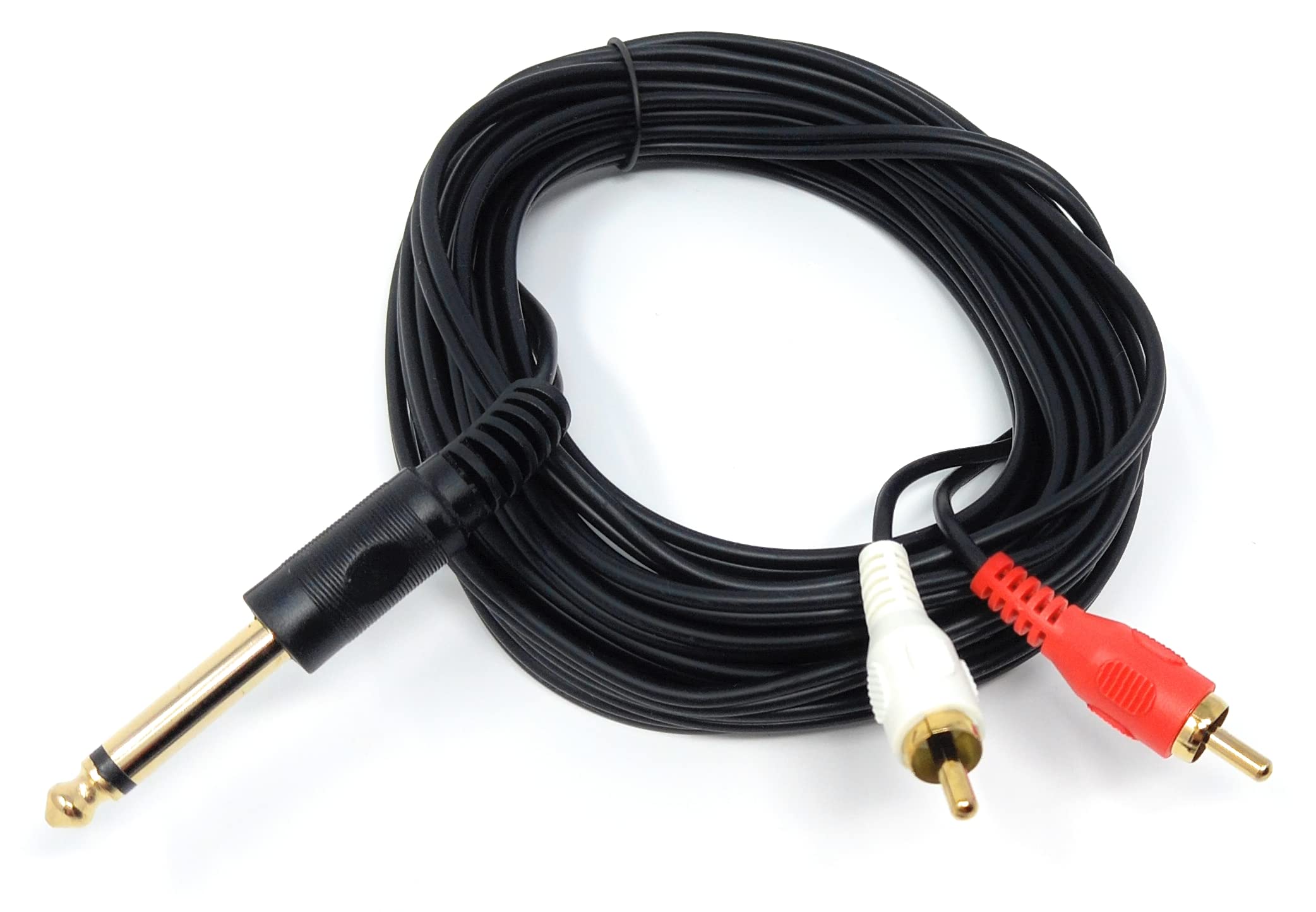 DRUT 6.35mm Mono Jack Plug to 2 x RCA Phono Plugs Screened Audio Cable Adapter Gold Contacts OFC