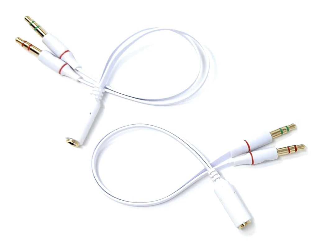 DRUT 2pcs 4 Pole 3.5mm Socket to 2x 3.5mm Plugs Headset with Microphone Converter Cable Adapter (White)