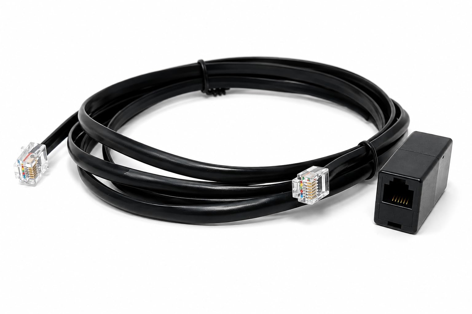 DRUT RJ12 to RJ12 (RJ11) 6-Pin Male to Male Cable with Female Coupler, Gold-Plated Connectors for BT Telephone, Broadband, and Modem Extension