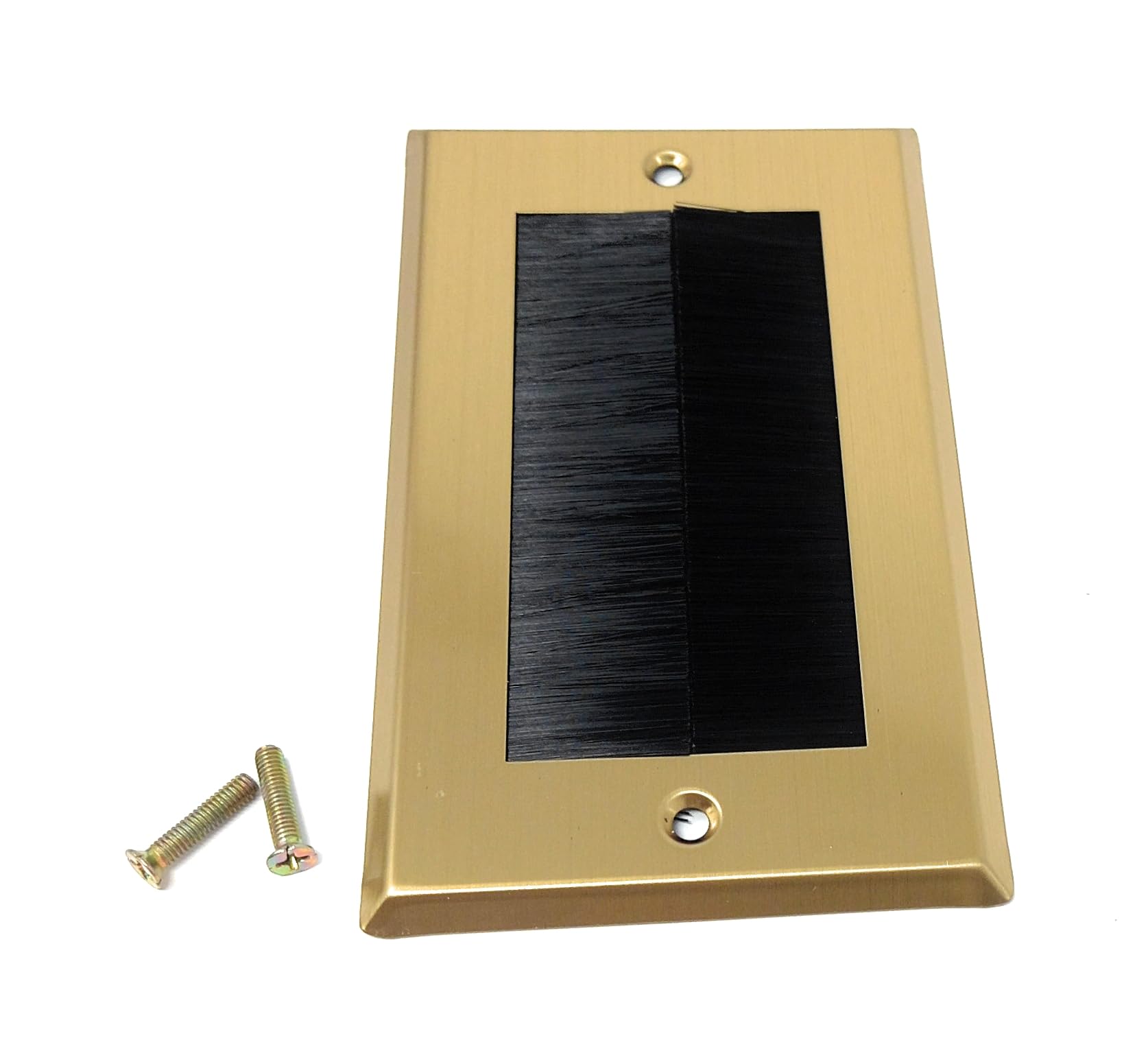 Dual Gang Brush Wall Outlet Cable Entry Plate, Tidy Mount AV Wire Pass-Through Faceplate, Brass Black (Screws Included)