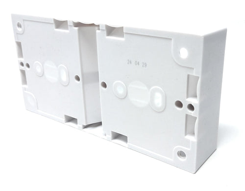 2-Gang Surface Mount Back Box – White Electrical Pattress Box, 172mm x 86mm x 35mm, Twin for Sockets and Switches