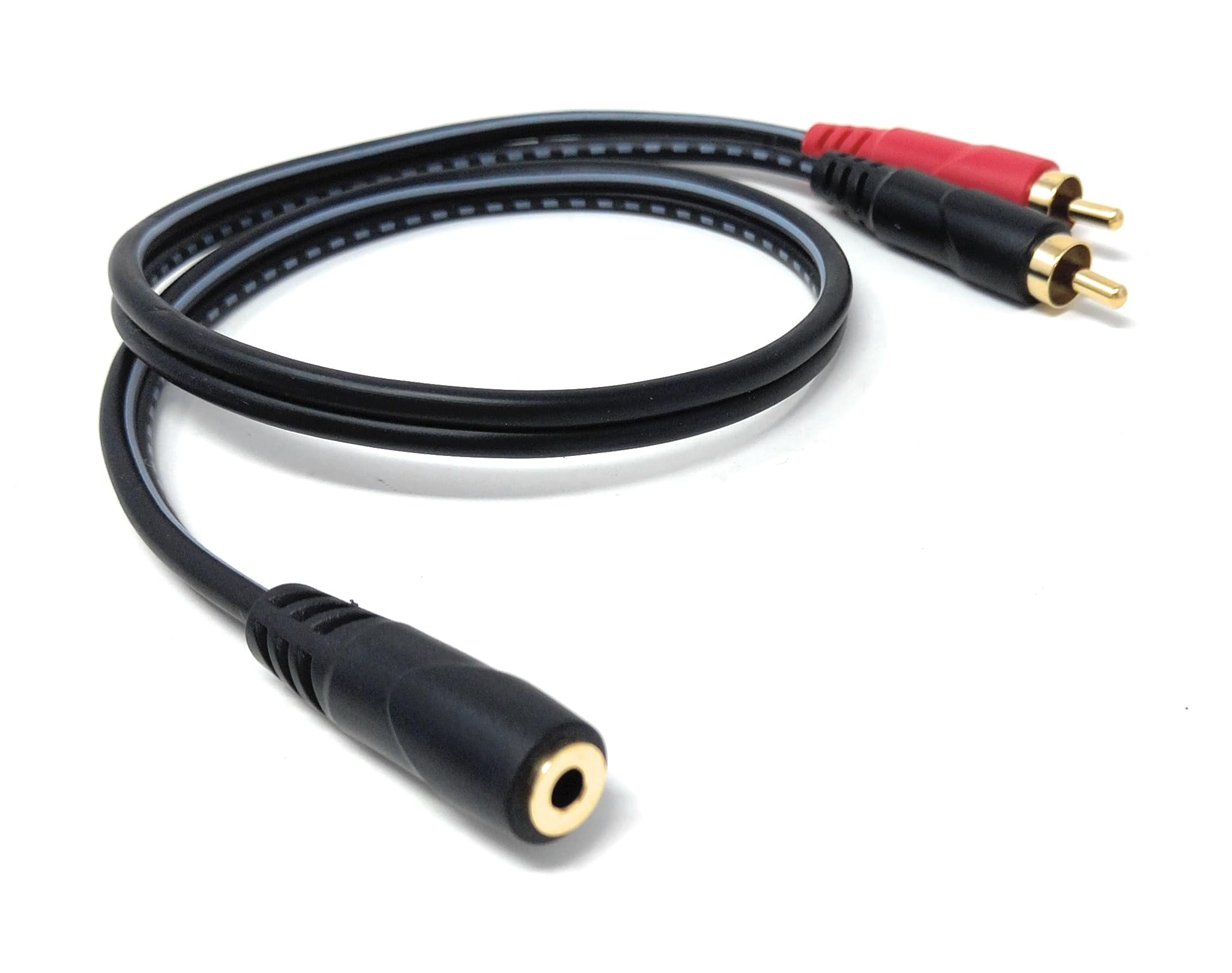 DRUT 3.5mm Stereo Jack Socket to 2x RCA Phono Plug – Audio Y Splitter Adapter Cable for AUX Devices, Speakers, Amplifiers, Headphones, HiFi Systems