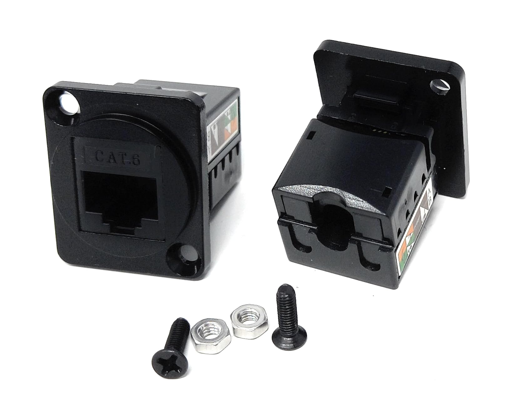 DRUT Cat6 RJ45 D-Series Chassis Mount Insert, IDC Punch Down Style Keystone Jack for Bare Wire Cables, Black – Compatible with Standard Faceplates and Wall Plates