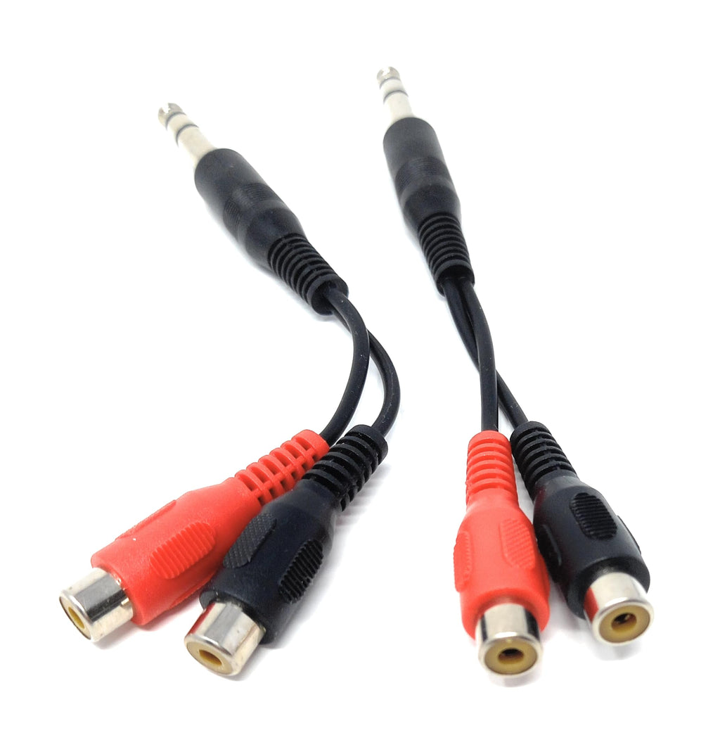 DRUT 10cm 6.35mm Stereo Jack Plug to 2 x RCA Phono Sockets Audio Adapter Cable Splitter