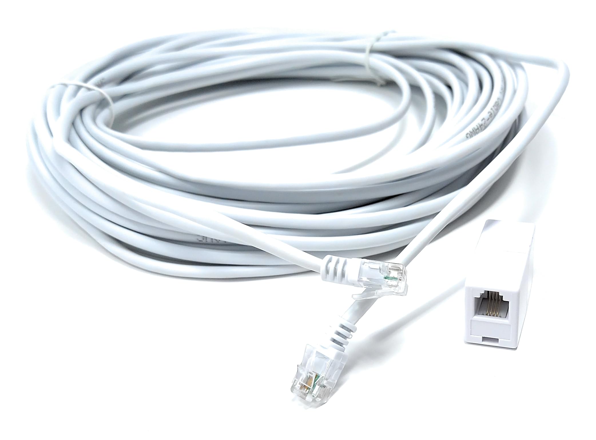 DRUT RJ11 to RJ11 ADSL 2+ Male to Male Cable with Female Coupler, BT Telephone, Broadband, Modem Extension Lead, Gold Plated Connectors