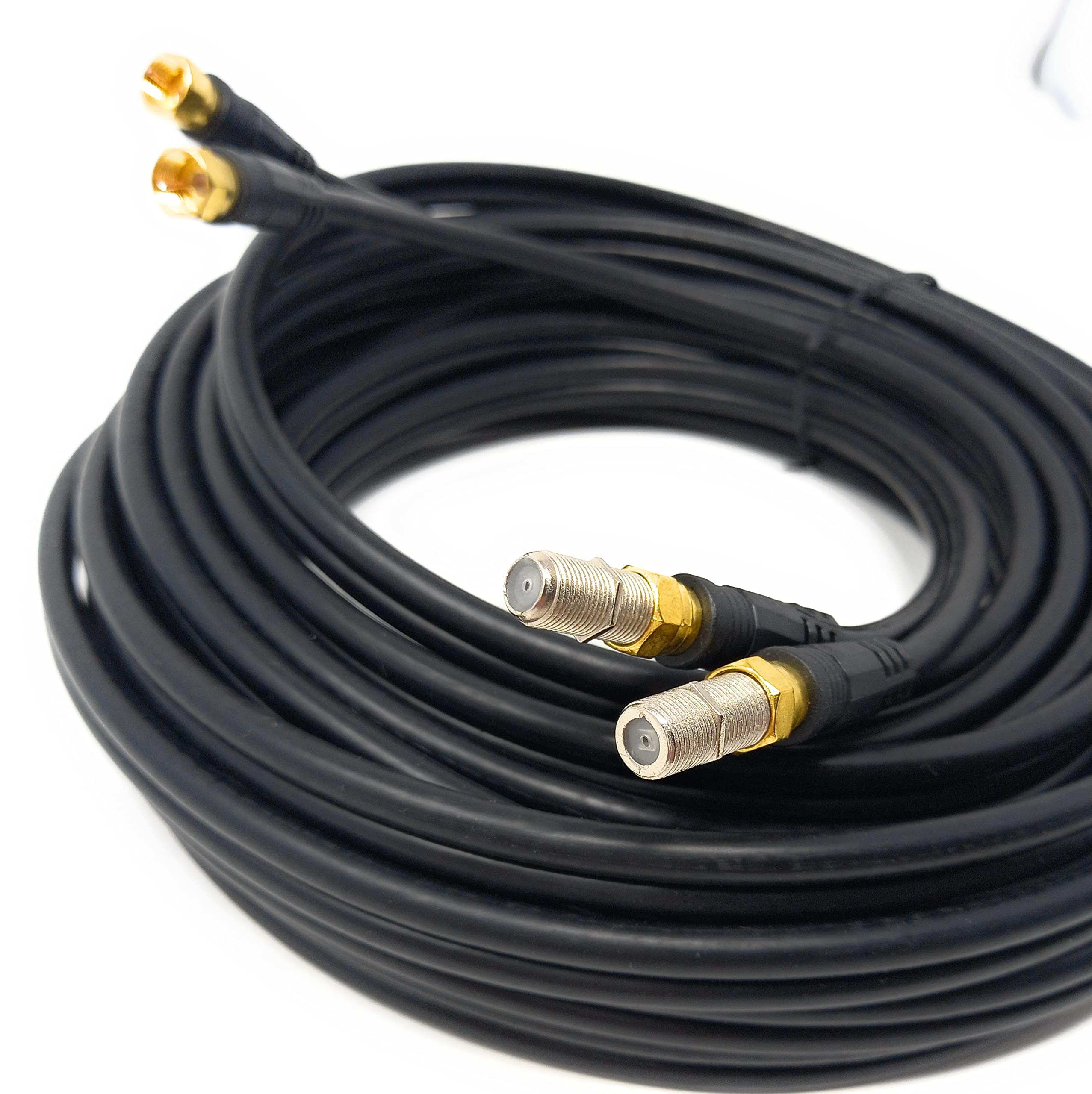 DRUT Twin Shotgun Satellite Moulded F-Type Plug to Socket RG6 Coaxial Extension Antenna Cable Lead With F-Type Couplers