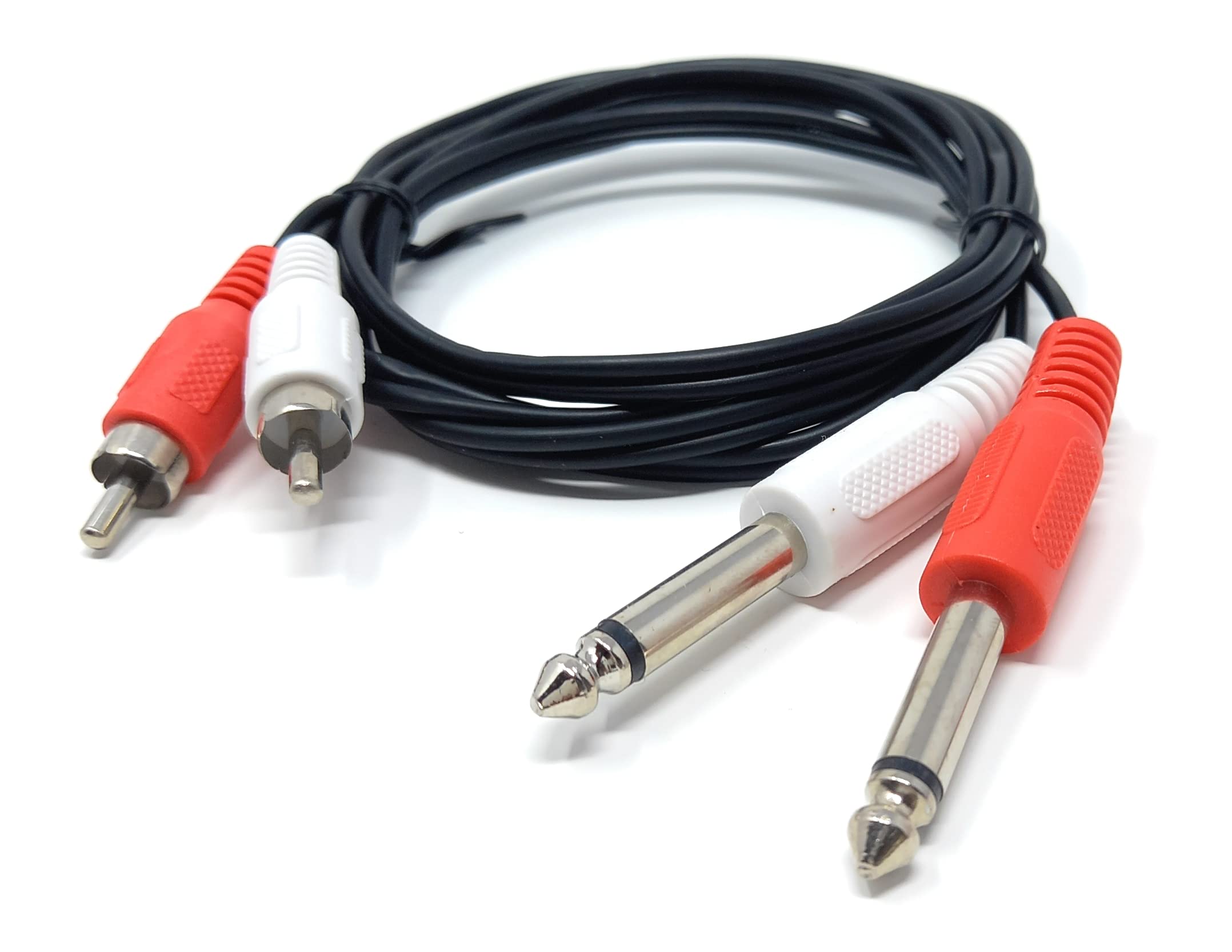 DRUT Twin 6.35mm MONO Jack Plugs to 2 x RCA Phono Plugs OFC Audio Cable Male to Male Lead